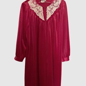 Anne Leslie Womens Nightgown Robe SZ L Pink Velvet Embellished Lace Zip Pocket